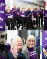 Six photos of group members during their own Life After Stroke Awards events